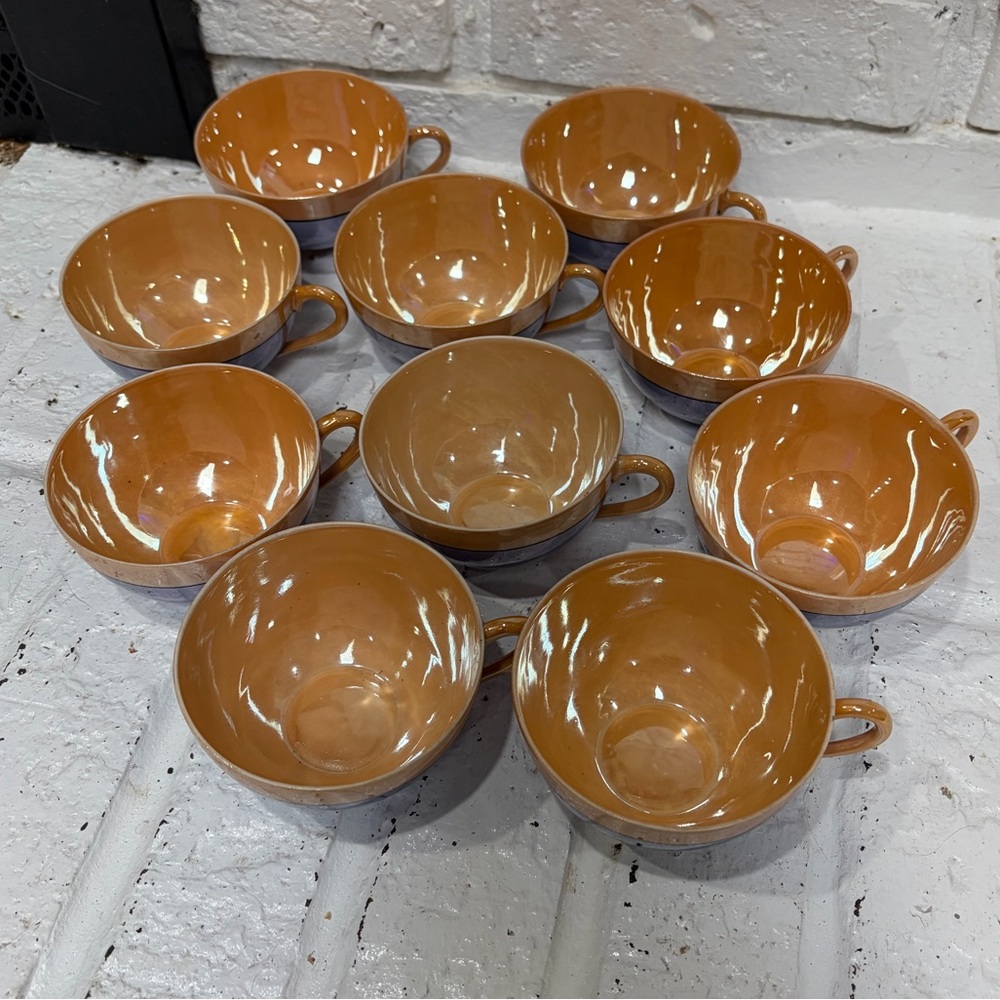 10 Vintage Meito China Hand painted Iridescent blue porcelain tea cups w/Saucers - Picture 5 of 11